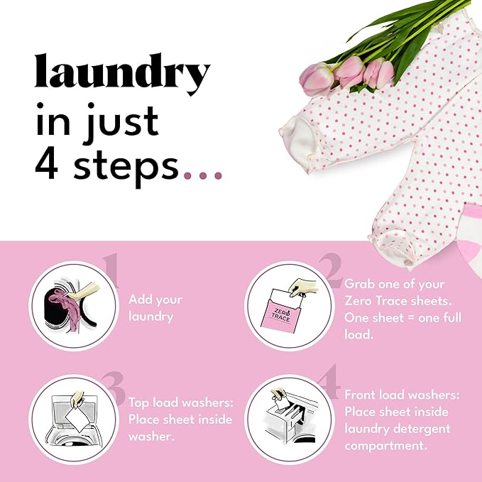 Zero Trace All Natural Baby Laundry Detergent Sheets - Powerful Eco-Friendly Travel Laundry Strips for Sensitive Skin (144 Loads 72 Sheets)