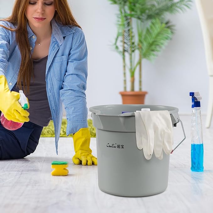 Begale 3.5 Gallon Commercial Cleaning Pail, Plastic Round Car Wash Bucket with Handle, Gray, Pack of 4