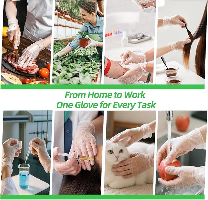 Disposable Vinyl Gloves, Latex-Free, Powder Free, Clear Plastic Gloves, for Cleaning, Cooking, Food Prep