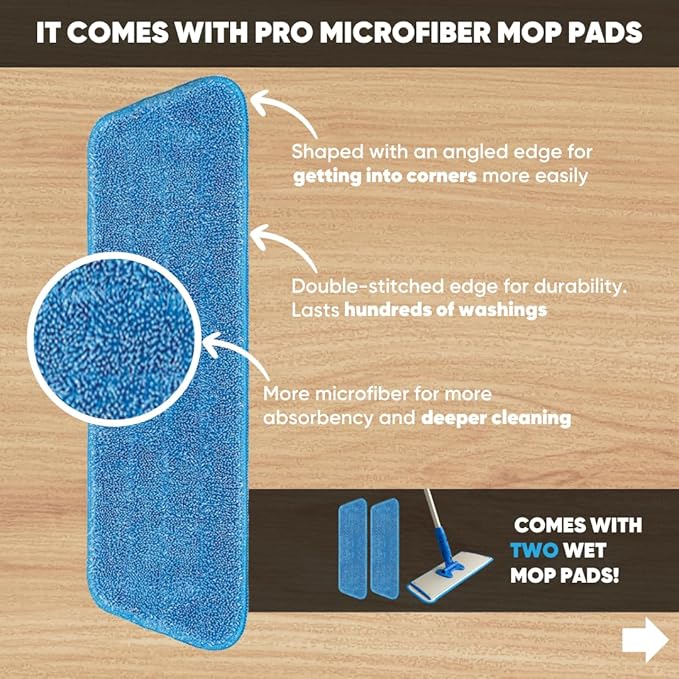 Microfiber Wholesale 18” Luxury Vinyl Plank Floor Mop | Deep Clean Without Damaging | Recommended by LVP Manufacturers | Heavy Duty Lightweight | Reusable Microfiber Mop Pads