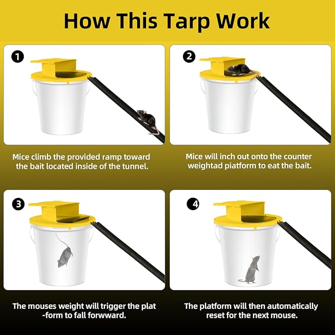 Mouse Trap Bucket - Mouse Traps Indoor for Home - Multi-Catch, Auto-Reset, Humane or Lethal Rat Trap - ABS Material - 5 Gallon Bucket Compatible-4pc
