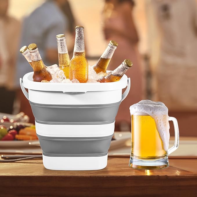 2 Pack 2.6 Gallon(10L) Collapsible Plastic Buckets with Handle Compact Cleaning Square Storage Bucket Portable Water Tub Outdoor Water Pail for Garden Hiking Fishing Camping (White)