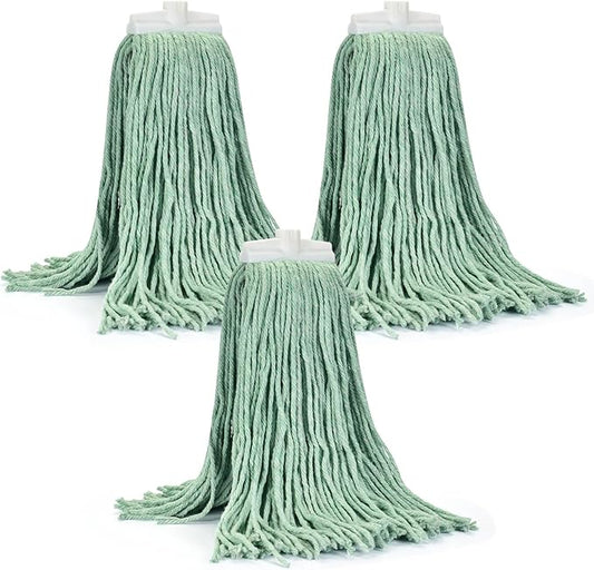 Matthew Cleaning Screw-on Heavy Duty Cotton Wet Mop Replacement Heads(Green, Large,3Pack) with 2 Pack Microfiber Cloth for Residential & Commercial Floor Cleaning Use- Fit Standard American Screw