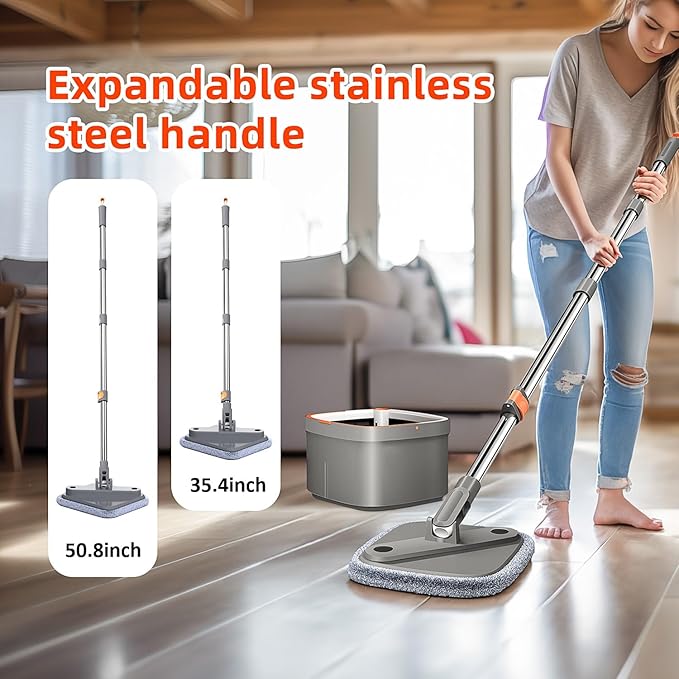 Spin Mop and Bucket Set with Self Separation Dirty and Clean Water System Self Wringing 360° Rotating Clean Mop-Head for Hardwood Tile Marble Floors with 6pads
