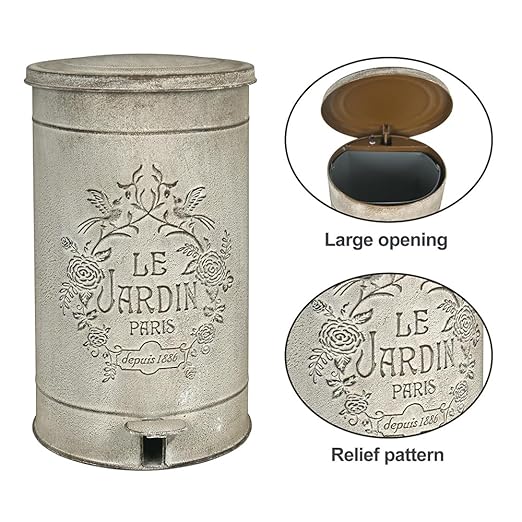 Retro Outdoor Trash Can with Lid 17L/4.5 Gallon Waste Container with Pedal Garbage Poop Bin Kitchen Waste Bins Touchless Bathroom Garbage Can Room Park Garden Decor