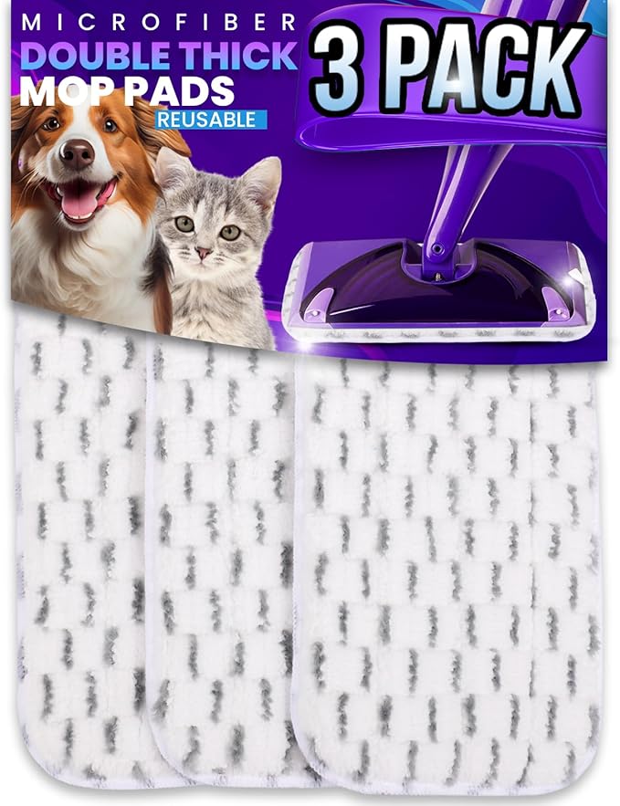 3pcs of Universal 11-inch Velcro Type Reusable Floor Mop Pads Compatible with Swiffer Wet Jet Refills Machine Washable Thick Microfiber Wet Pads for Hardwood and Household Cleaning Supplies (3pcs)