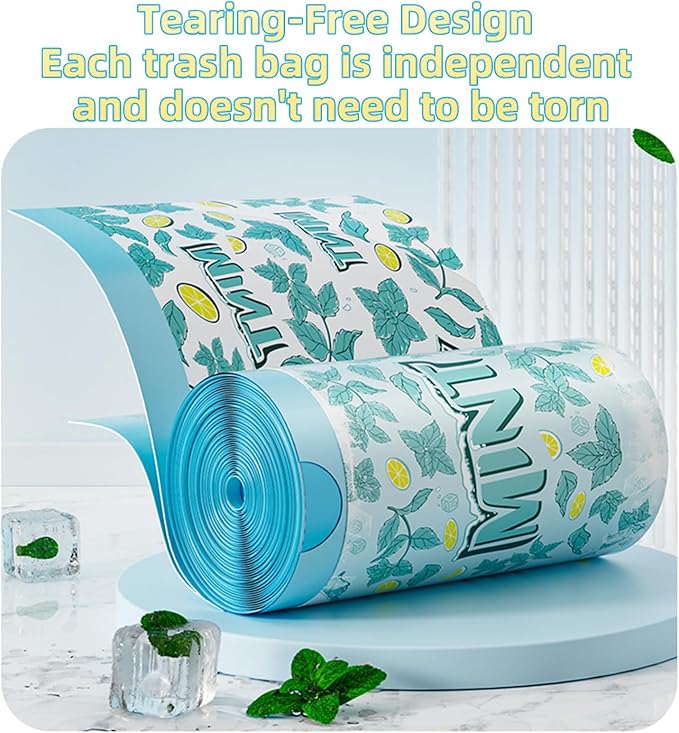 13 Gallon Trash Bags Drawstring, 50 Count Tall Kitchen Trash Bags, Sturdy Large Trash Bags, Lemon & Mint Printed Garbage Bags 13 Gallon Tall Kitchen, Tear Resistant Kitchen Garbage Bags for Kitchen