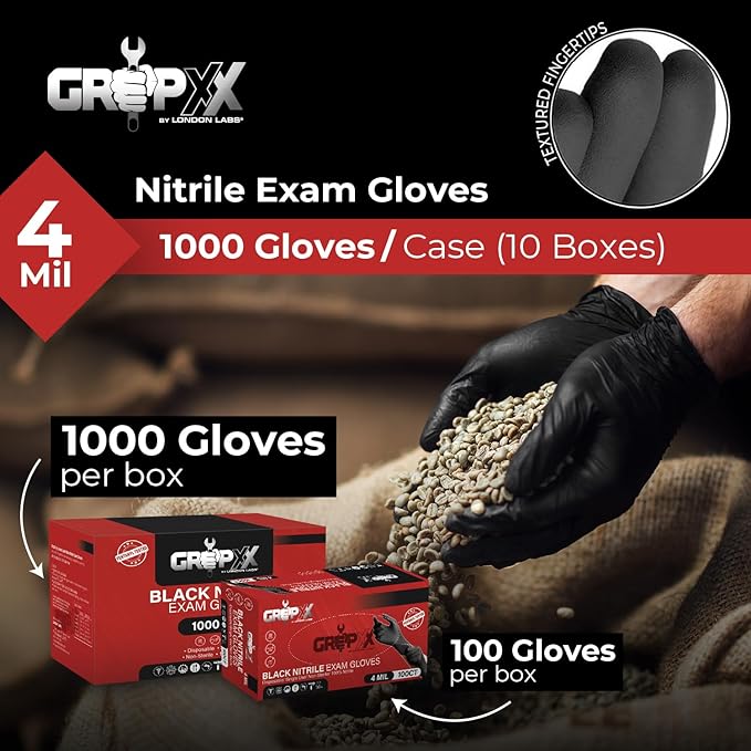 Black Nitrile Gloves Disposable Latex Free & Powder Free, 4 Mil Rubber Glove, Cleaning, Cooking, Mechanic(XS-XXL)