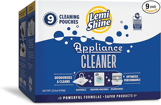 Lemi Shine Appliance Cleaner & Deodorizer - Dishwasher, Washing Machine, and Garbage Disposal Citric Acid Cleaner - 22.5 oz (9 Pack)