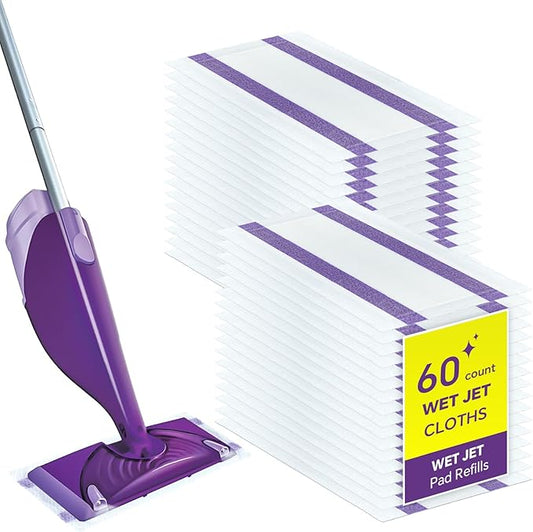 60 Count Wetjet Pads Refills for Swiffer Wet Jet, Disposable Mopping Pad Refills for Swiffer Wet Jet Mops, Thickness&Absorbent Household Cleaning, Multi Surface Floor Mop Pads
