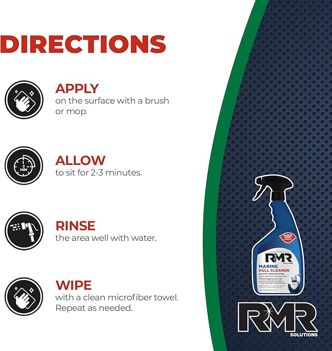 RMR Marine Hull Cleaner, Heavy Duty Boat Wash for Cleaning Slimy & Grimy Surfaces, Rust, Stain, & Water Spot Remover, 24 Ounce Spray