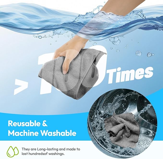 Microfiber Cleaning Cloths 12”x12” 24Pack Grey Lint Free Kitchen Cloths - Extra Thick, Streak-Free, Lint-Free, Fast Absorbent - Reusable Multi-Purpose Housekeeping Rags for Cars, Dishes, Floors, Tiles