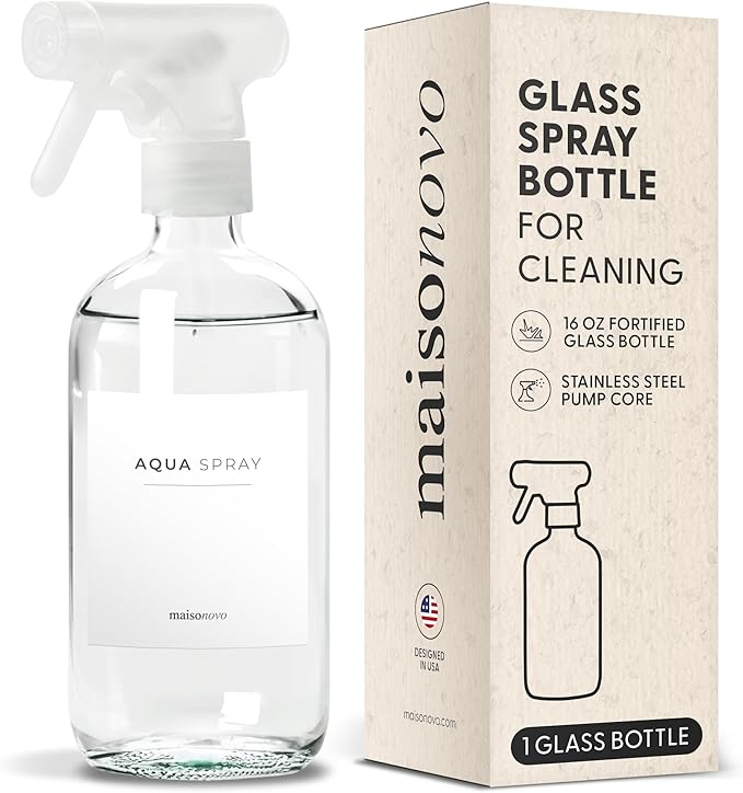 MaisoNovo Glass Spray Bottles for Cleaning - 16.9 fl oz Clear x 1 with 16 Labels