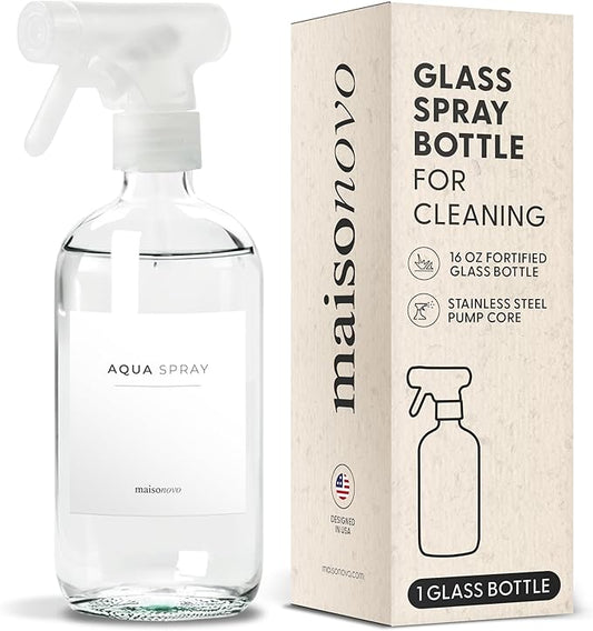MaisoNovo Glass Spray Bottles for Cleaning - 16.9 fl oz Clear x 1 with 16 Labels