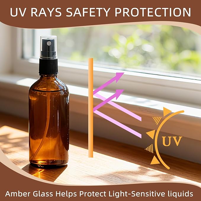 Body Oil Spray Bottle,4 Pack Amber Glass Fine Mist Spray Bottle For Body Oil,100ML(3OZ)