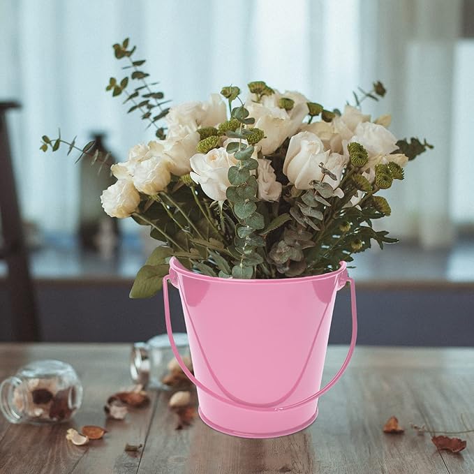Colored Metal Buckets with Handle, 6 Pack 5.91 Inch Galvanized Iron Pail Bucket for Kids,Classroom,Crafts,and Party Favors (Pink)