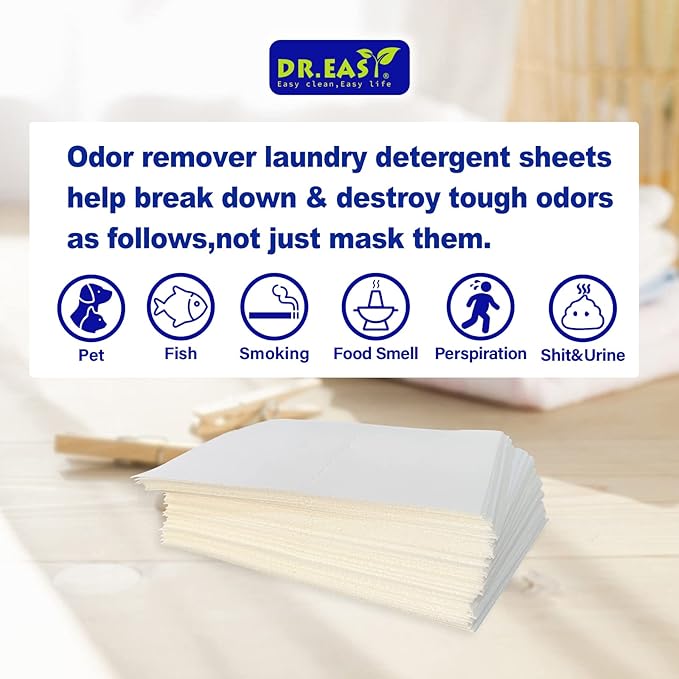 DR.EASY Odor Remover Laundry Detergent Sheets 240 loads Lavender,Easy To Carry Great For Travel,safe for baby & pets,No mess No Dyes biodegradable formula