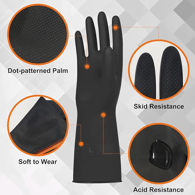 Beieverluck 10 Pairs Chemical Resistant Gloves Large Rubber Cleaning Gloves Heavy Duty Dishwashing Gloves Protective Safety Work Gloves, Large