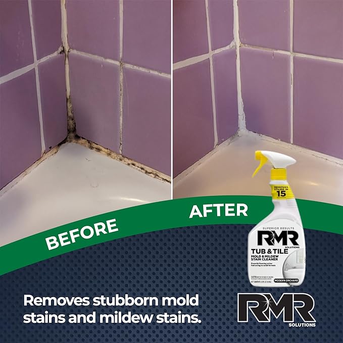 RMR - Tub and Tile Cleaner, Mold & Mildew Stain Remover, Industrial-Strength, No-Scrub Foam Cleaner, Modern Orchard Scent, 30 Fl Oz