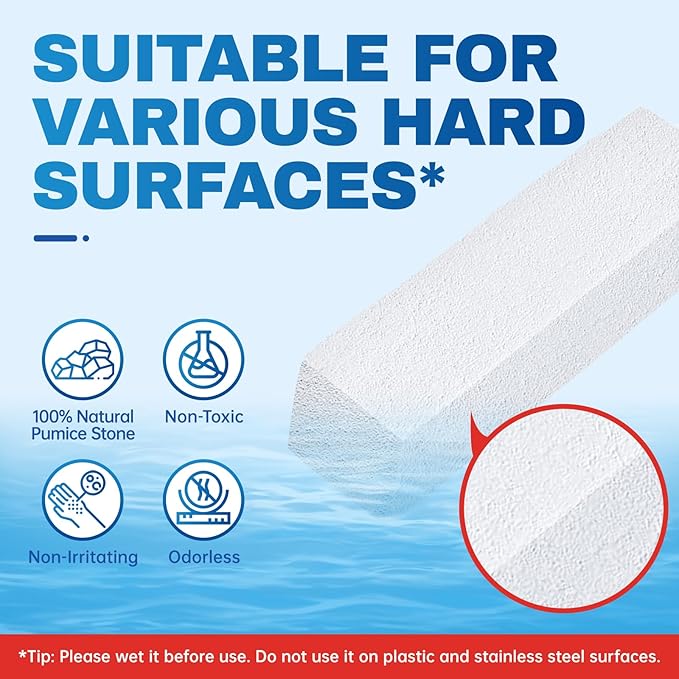 Vacplus Toilet Brush - Toilet Bowl Cleaners with Extra Long Handle, 100% Pumice Stone for Toilet Cleaning, Remove Limescale, Rust, Cleaning Supplies for Toilet, Pool, Bathroom, Sink, 2 Pack, White