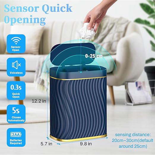 Bathroom Trash can with Automatic Touchless Lid, 2.6 Gallon Motion Sensor Small Garbage Can, Slim Waterproof Smart Trash Bin for Bedroom, Office, Living Room