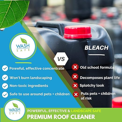 Wash Safe™ ROOF WASH Eco-Safe and Organic Roof Cleaner, 3 lb. | Clear, Bleach-Free Concentrate | Clean Up to 3,000 sq. ft. of Asphalt, Wood, Slate and Ceramic Shingles or Tiles