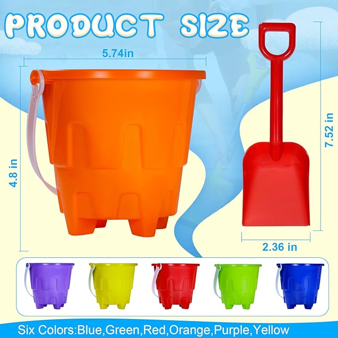 5 Inch Sand Castles Beach Buckets and Shovel Set,Sand Bucket Water Bucket for Beach Fun Great Summer Party Accessory（24 Shovels and 24 Pail Buckets）