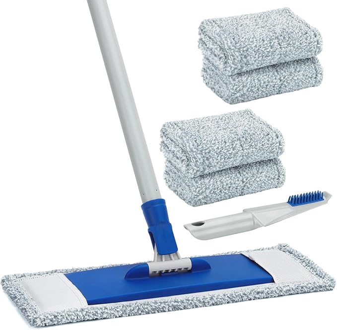 Mops for Floor Cleaning Microfiber Flat Mop with 4 Washable Mop Pads 57" Long Handle Wet Dry Mops for Hardwood Laminate Wall Vinyl Tile Floor Cleaning