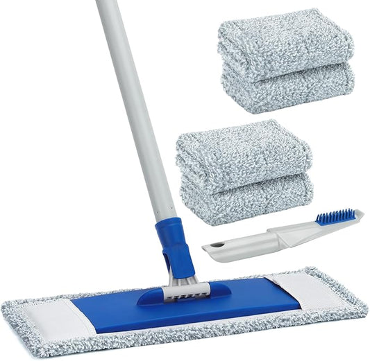 Mops for Floor Cleaning Microfiber Flat Mop with 4 Washable Mop Pads 57" Long Handle Wet Dry Mops for Hardwood Laminate Wall Vinyl Tile Floor Cleaning