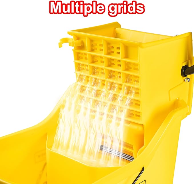 Matthew Cleaning 44Quart Commercial Mop Bucket INCL.Wet String Mop& 19'' Industrial Wet Floor Sign with Side Press Wringer On Wheels,Tandem Portable Floor Cleaning Wavebrake,Ideal for Household