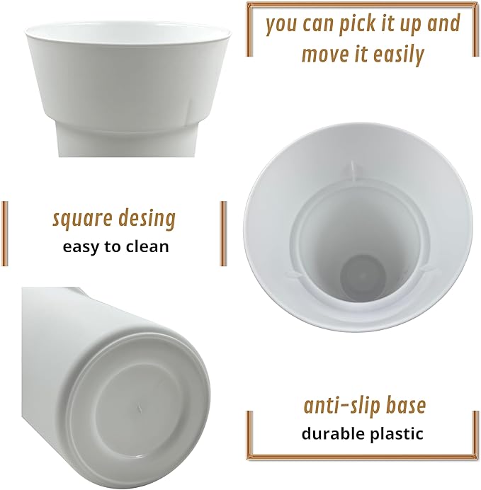 VITAGIR. Set of 6 Buckets for Cut Flowers in Plastic White Matte Color 14 Inch, Flower Buckets for Flower Bar Ideal for Displaying Flowers in Florist Shop or as Home.