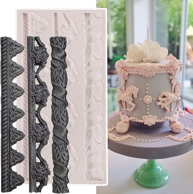 1 Pcs Baroque Cake Border Silicone Mold, Reusable Cake Decoration Fondant Mold for Wedding Cupcake Toppers, Chocolate, Candy, Clay, Plaster, Resin, Home Decor - 7.5 * 3.9"