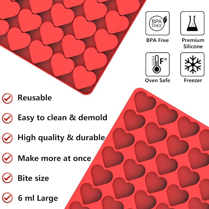 Heart Silicone Molds, 63 Large Heart Chocolate Mold for Baking Candy Gummy Jelly, Lovely Hearts Shaped Chocolate Candy Molds for Birthday & Valentine's Day Gifts for Women Men Lovers