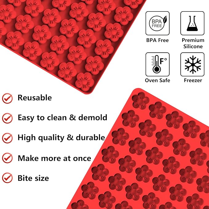 Flower Silicone Mold, Small Plum Blossom Shaped Flower Molds with 70 Cavities for Making Chocolate/Candy/Gummy/Cookie/Jelly/Ice Cube/Edible Flowers for Cake Decorating, Wintersweet Mold, with Scraper