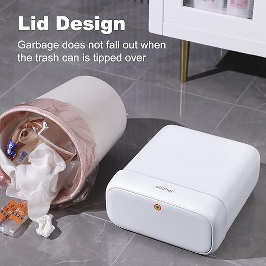 JOYBOS Bathroom Trash Can with Lid,3 Gallon Small Garbage Can with Press Top Lid,10L Dogproof Slim Plastic Narrow Trash Bin for Toilet, Office, Bedroom, Living Room, Grey