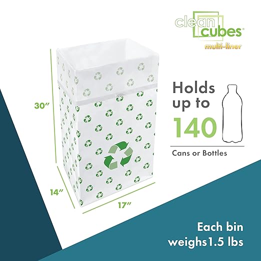 30 Gallon Disposable Pop-Up Trash Cans (3-Pack, Multi-Liner) with Fitted Bags – Foldable Garbage & Recycling Bins for Parties, Events & Kitchen (Recycle 30" H x 14" W x 17" D)