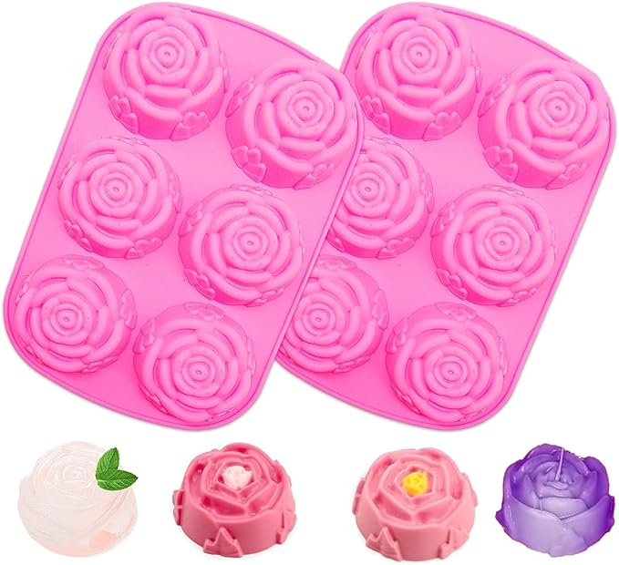 Rose Flower Soap Mold, 2 Pack Rose Ice Cube Mold, Rose Silicone Molds for Soap,Making Bath Bomb (Rose Flower)