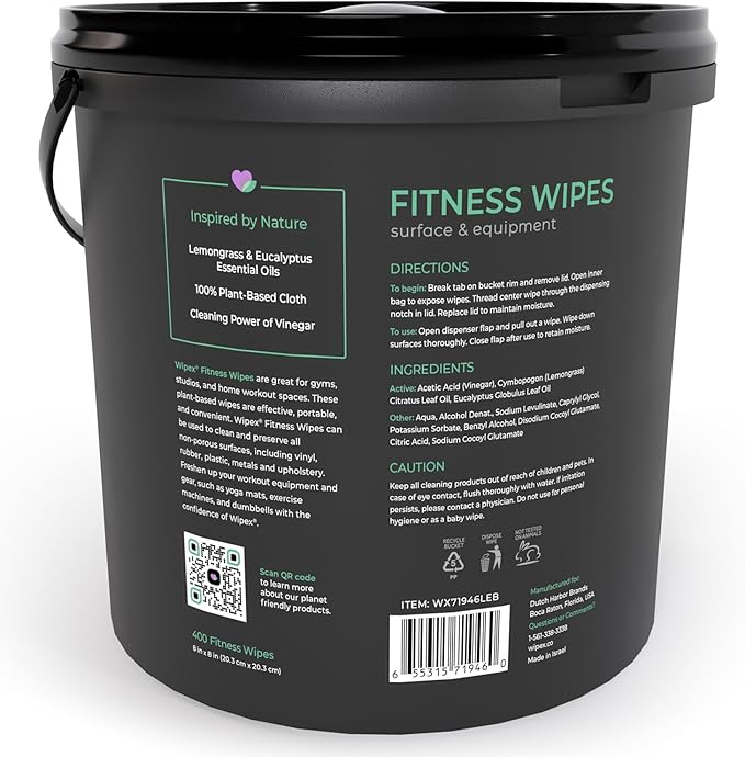 Wipex Fitness Wipes for Equipment Bundle - Get 2 Buckets (1) Lemongrass & (1) Lavender Plant-Based Gym Equipment Wipes, Clean Surfaces & Mats, Safe Gym Cleaner & Peloton Bike, 400 Count (Pack of 2)
