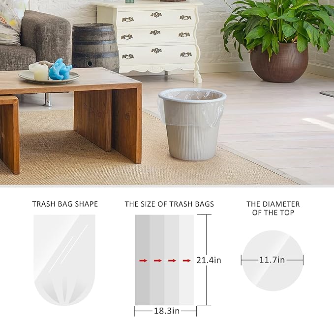 4 Gallon 220 Counts Strong Trash Bags Garbage Bags, Bathroom Trash Can Bin Liners, Small Plastic Bags for home office kitchen, fit 12-15 Liter, 3,3.5,4.5 Gal, Clear