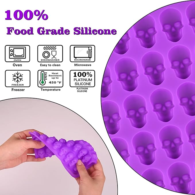 Sakolla 2 Pack Gummy Skull Candy Silicone Molds 40 Cavity Silicone Skull Molds with 2 Droppers for Halloween Chocolate, Candy,Jelly, Wax Melt, Dog Treats, Ice Cube