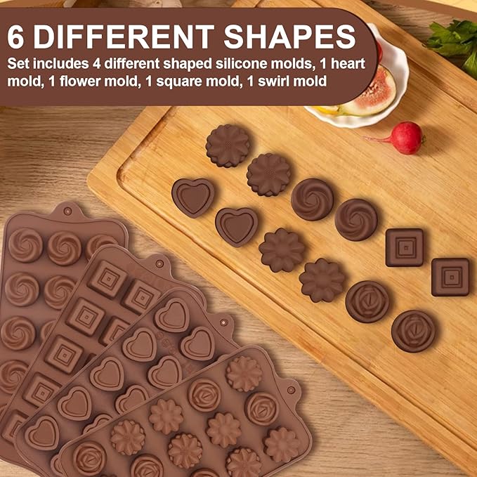 4 Pcs Silicone Molds for Chocolate Non Stick Candy Mold Food Grade Candy Molds for Chocolate Candies Jelly Truffles Candles