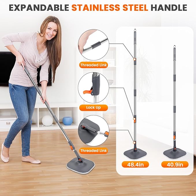 Chabatree Mop and Bucket Set，Spin Mop and Bucket Set with Separate Dirty and Clean Water，12 Replaceable Mop Pads，Deep-Cleaning Mops for Floors, Versatile Mops for Walls