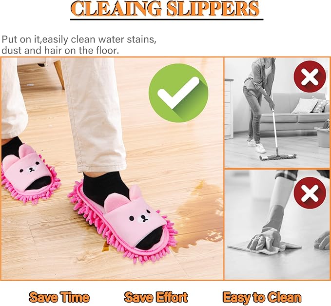 Liitrton 1 Pair Detachable Mop Slippers Shoes Microfiber Chenille Soft Comfortable Dust Dirt Hair Cleaner (Pink)