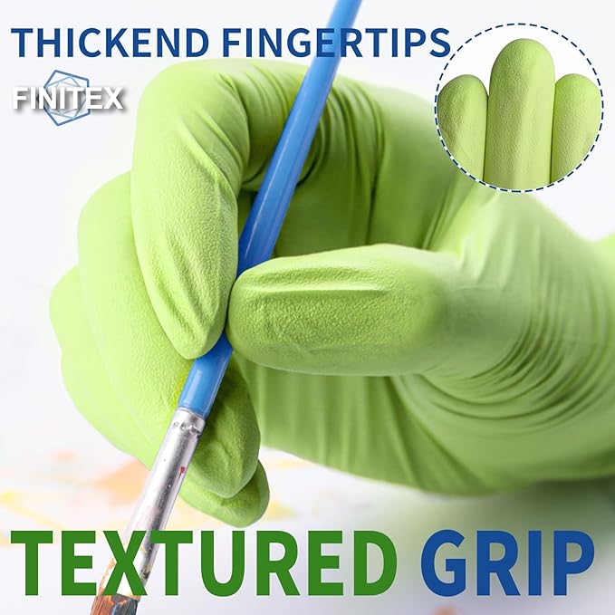 FINITEX Nitrile Disposable Latex-Free Gloves Green - 3.5mil 100PCS Powder-Free Gloves Cleaning Medical Exam Food Gloves