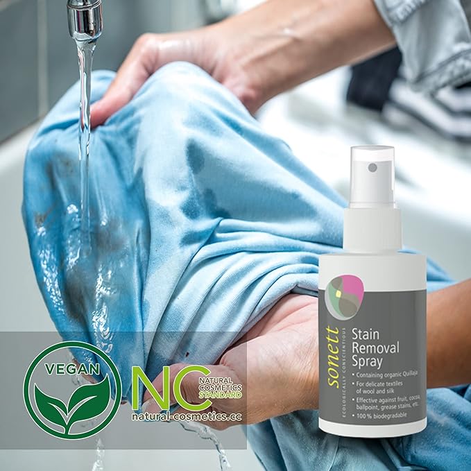 Sonett Organic Stain Removers Spray for clothes effective against fruit, Cocoa, Ballpoint, Grease stains for delicate textiles of Wool 3.4 fl.oz (Pack of 1)