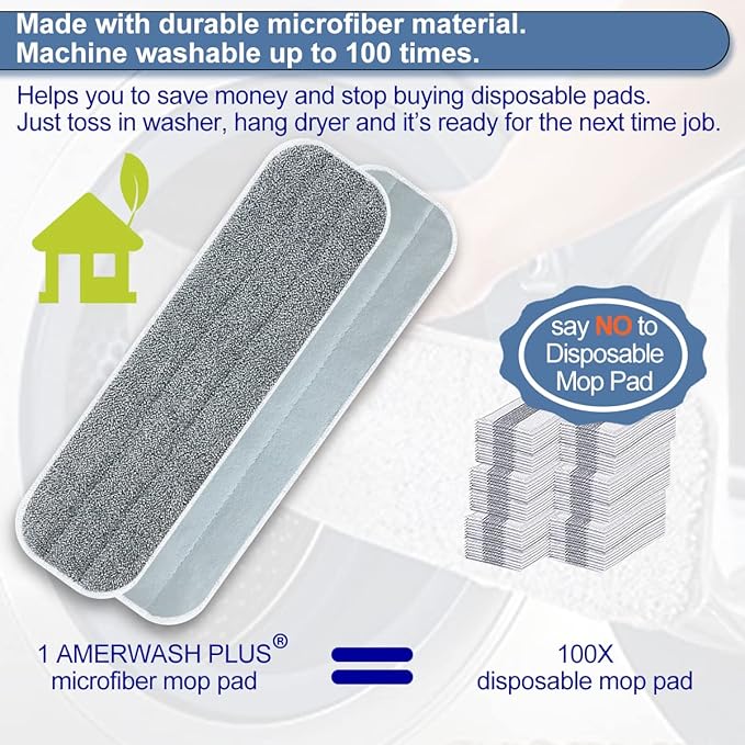 Microfiber Mop Replacement Pads 18 Inch Compatible with Bona Floor Care System, 5 Pack Reusable Wet Dry Floor Cleaning and Scurbbing Mop Refill Fits 16” to 18” Flat Reveal Mop Heads