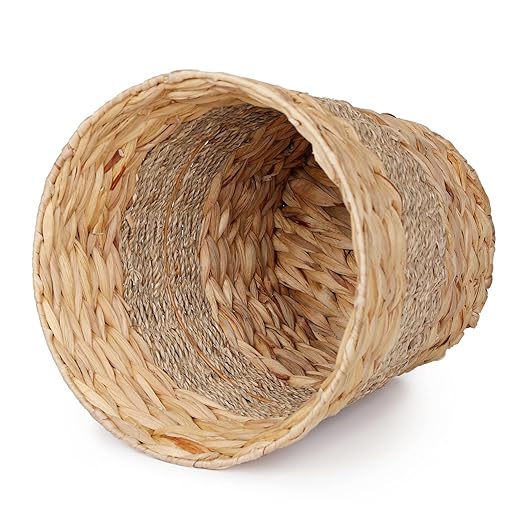 YANGQIHOME Wicker Trash Can with Lid - Water Hyacinth & Seagrass Garbage Can - Handwoven Wicker Waste Basket for Bathroom, Bedroom, Office, Living Room, Laundry Room - 3.8 Gallon