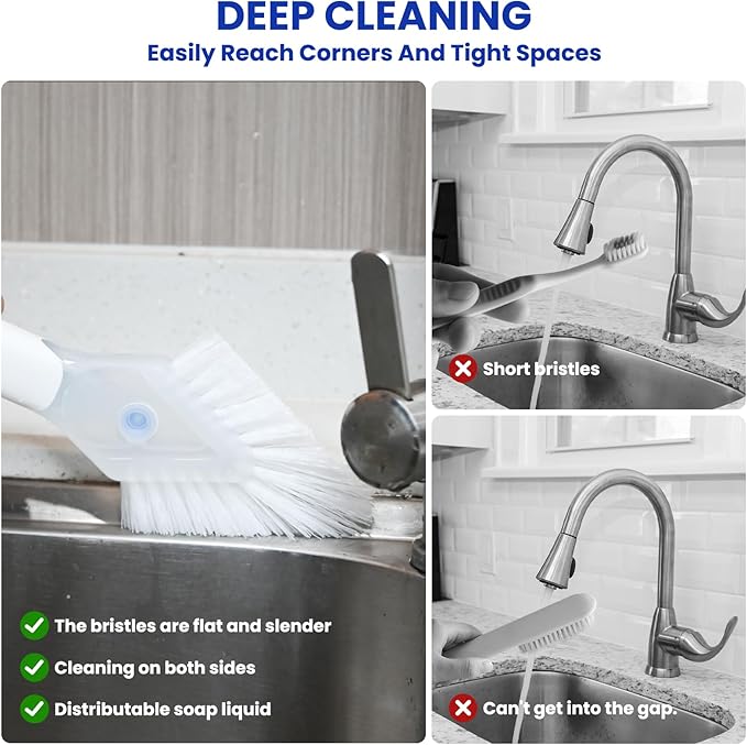 RIMAY Hard Bristle Crevice Cleaning Brush with Soap Dispenser 2 Pcs, Multifunctional Gap Scrub Brush, Small Cleaning Brushes for Tight Spaces, Corner, Windows, Kitchen, Bathroom, Sink, Grout, Car