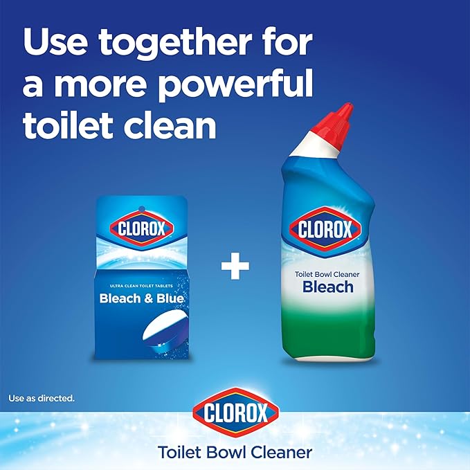 CLOROX Ultra Clean Toilet Tablets Bleach & Blue, Rain Clean Scent 2.47 Ounces Each, 2 Count (Package May Vary)
