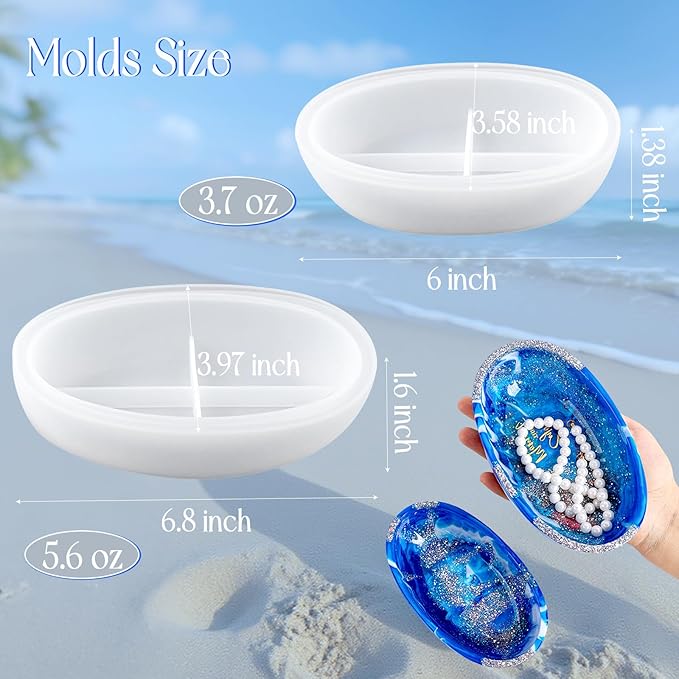 Resin Molds 2 Pack Boat Tray Silicone Mold for Epoxy Resin Casting 6 Inch Oval Candle Vessel Storage Bowl Flowerpot Concrete Cement Mould DIY Jewelry Trinket Container Crafts Plaster Moulds Home Decor